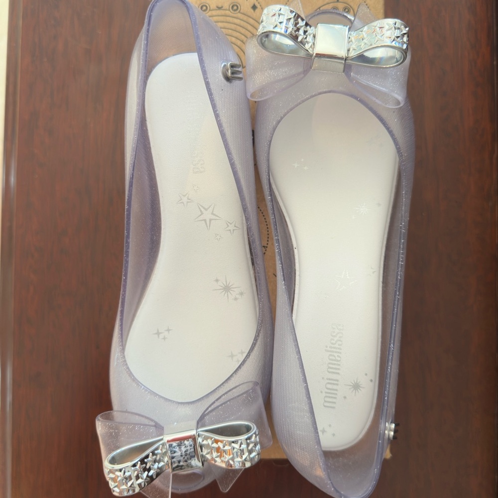 Mini Melissa Transparent Jelly Flats with Silver Bow